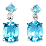 Natural SWISS BLUE TOPAZ OVAL & ROUND Earrings