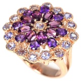 NATURAL RHODOLITE GARNET AMETHYST & TANZANITE Ring