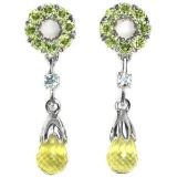 Natural LEMON QUARTZ SKY BLUE TOPAZ PERIDOT Earrings