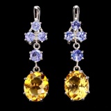 Natural Yellow Citrine Blue Tanzanite Earrings