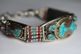 Tibet Hand Made Turquoise & Coral Bracelet