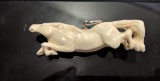 Hand Carved Antler 3D Running Horse Pendant