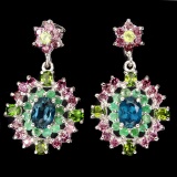 Natural London Blue Topaz Emerald Peridot Earrings