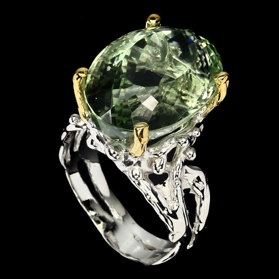 Natural Hand Made Green Amethyst Ring