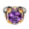 Natural Amethyst 11 MM, Multi Gems  & Emerald Ring