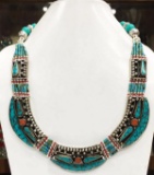 Tibet Hand Made Natural Turquoise & Coral Necklace