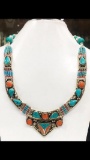 Tibet Hand Made Turquoise & Coral Necklace