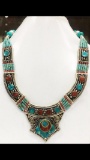 Tibet Hand Made Turquoise & Coral Necklace