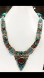 Tibet Hand Made Turquoise, Coral, Lapis Lazuli Necklace