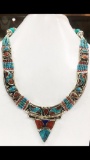 Tibet Hand Made Turquoise, Coral, Lapis Lazuli Necklace