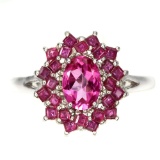 Natural Rich Pink Topaz & Red Ruby Ring