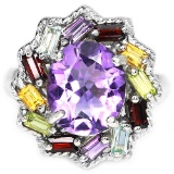 NATURAL AMETHYST, TOPAZ, CITRINE, PERIDOT & GARNET Ring