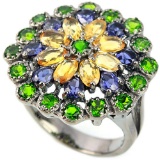 Natural CHROME DIOPSIDE CITRINE SAPPHIRE  Ring