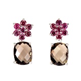 Unheated Antique Smoky Quartz & Rhodolite Earrings