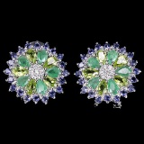 Natural  EMERALD PERIDOT TANZANITE Earrings