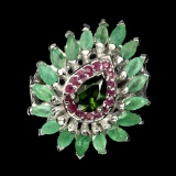 Natural Chrome Diopside Emerald Ruby Ring