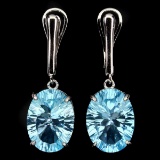 Natural Concave Cut16x12mm Blue Topaz Earrings