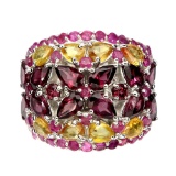 Natural Rhodolite Garnet,  Citrine & Ruby Ring