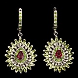 Natural Blood Red Ruby Chrome Diopside Peridot Earrings