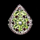 Natural Top Rich Green Peridot Rhodolite Garnet Ring