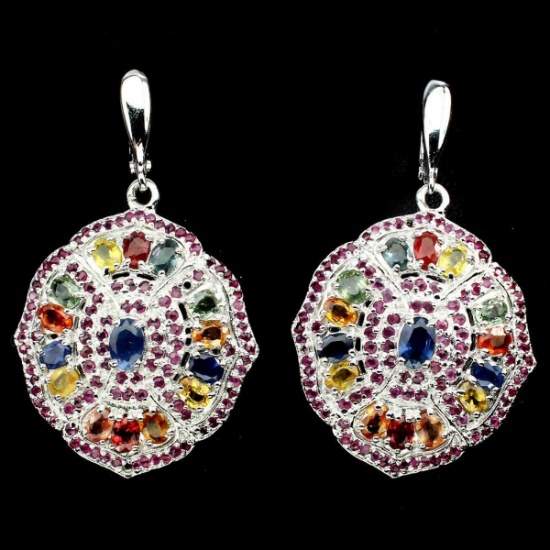 Natural Blue & Fancy Color Sapphire Ruby 84 CT Earrings