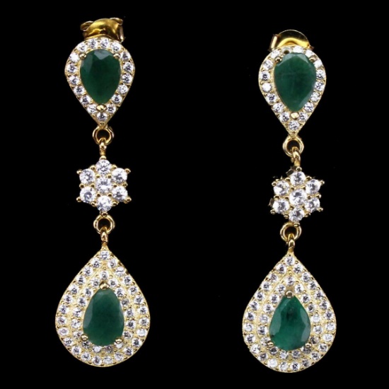 Natural Untreated Top Green Emerald Earrings