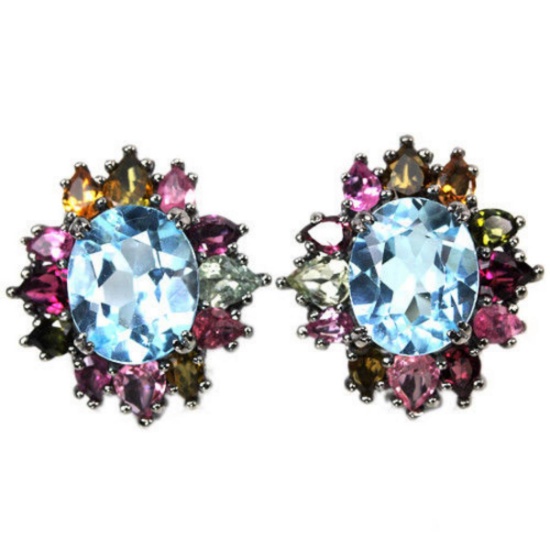 Natural AAA SKY BLUE TOPAZ & TOURMALINE Earrings