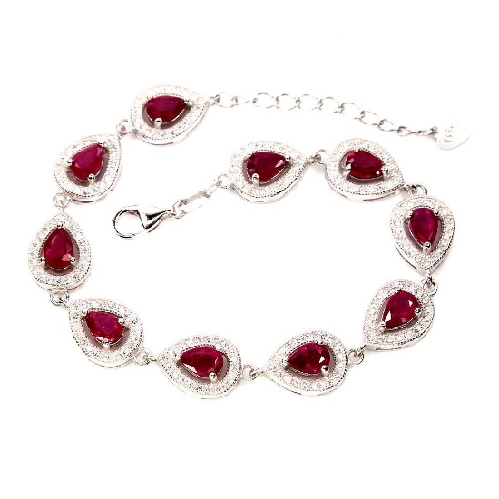 Pear Red Ruby 6x4 MM Bracelet