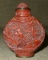 ANTIQUE CHINESE HAND CARVED CINNABAR SNUFF BOTTLE