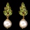 Natural Green Peridot & Japanese  Pearl Earrings
