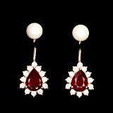 Natural Red Ruby & Pearl  Earrings