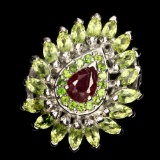 Natural Red Ruby Chrome Diopside Peridot Ring