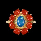 Natural Oval Blue Fire Opal & Italian Coral Ring