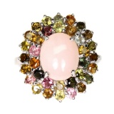 Natural Pink Opal 11x9mm &  Sapphire Ring