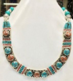 Tibet Hand Made Natural Turquoise & Coral Necklace