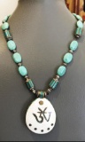 Tibet Hand Made Natural Turquoise AUM Necklace