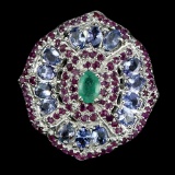 Natural Green  Emerald Ruby  & Tanzanite Ring