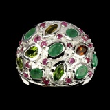 Natural  Emerald Tourmaline & Ruby Ring