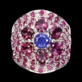 Natural Top Blue Violet Tanzanite Garnet Ruby Ring