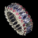Natural Unheated Marquise Blue Tanzanite  Ruby Ring
