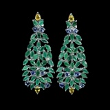 Natural Emerald Sapphire Tanzanite Earrings