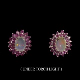 Untreated White Opal & Ruby Earrings