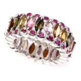 Natural Marquise Fancy Tourmaline & Ruby Ring