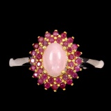 Natural Unheated Oval Pink Opal & Ruby Ring
