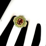 Natural  Zircon, Chrome Diopside & Emerald Ring
