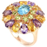 Natural SWISS BLUE TOPAZ PERIDOT AMETHYST CITRINE Ring