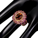 Natural Imperial Topaz, Rhodolite Garnet & Ruby Ring