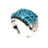 Natural Rare Brazil Neon Blue Apatite Black Spinel Ring