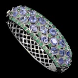 Natural Blue Violet Tanzanite & Emerald Bangle