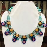 Tibet Hand Made Turquoise, Coral, Lapis Lazuli Necklace